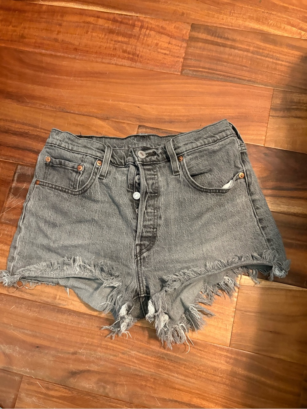 Levi’s‎ 501 Original Button Fly Black Cutoff Denim Shorts Frayed Hem W29
